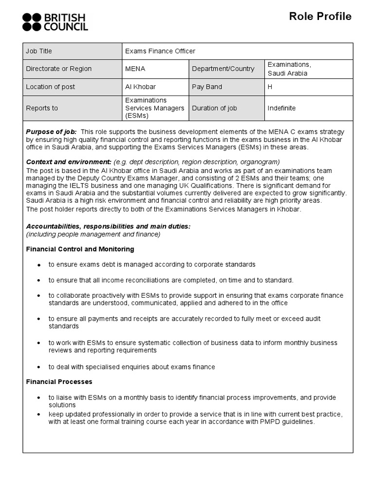 Role Profile Exams Finance Officer 2015 | Download Free PDF | Internal ...