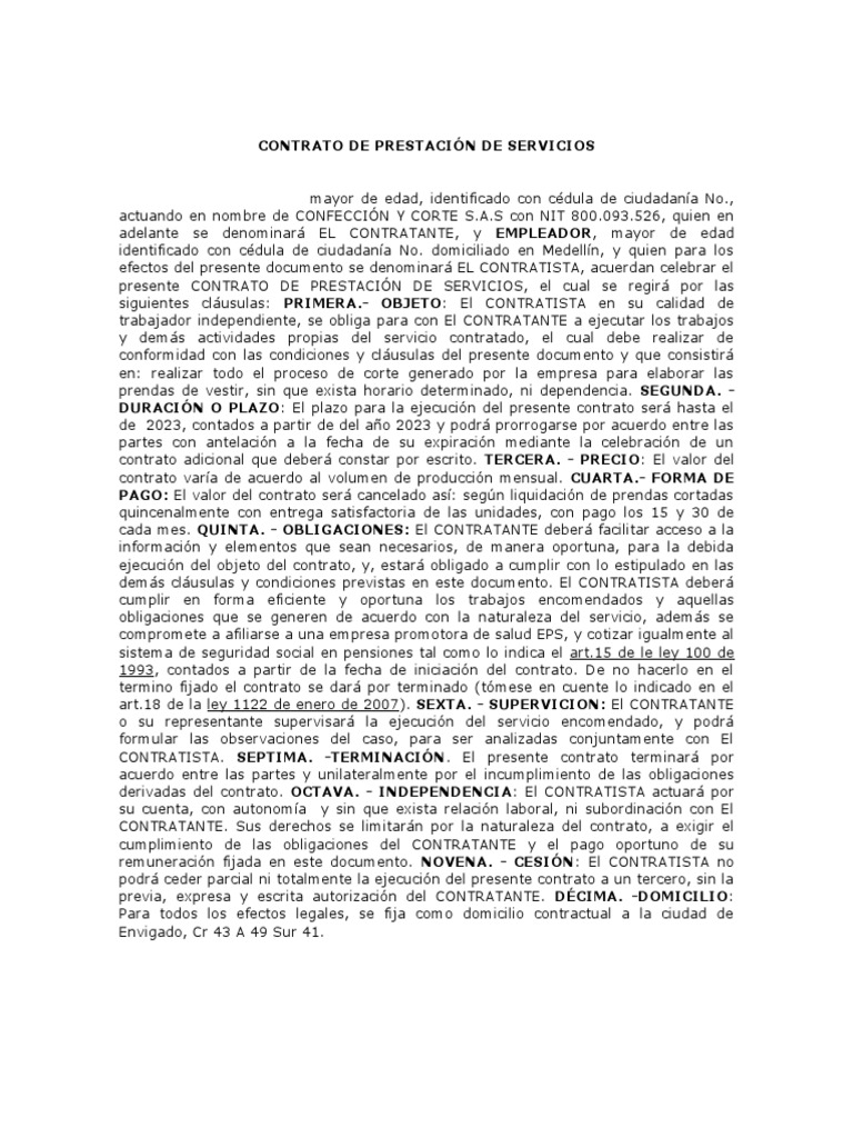 Contrato de Servicios de Confección | PDF | Finanzas y dinero | Derecho