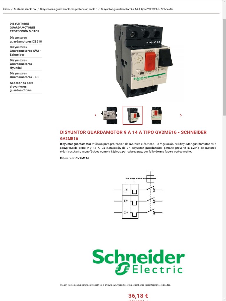 Disyuntor Guardamotor Motor GV2ME16 TeSys Schneider - ADAJUSA - Precio ...