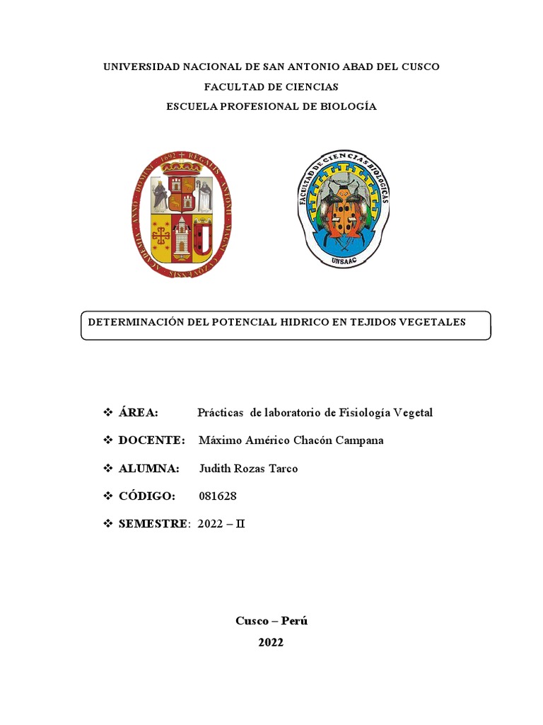 Práctica 2 Fisiología Vegetal - Determinacion Del Potencial H (Idrico ...