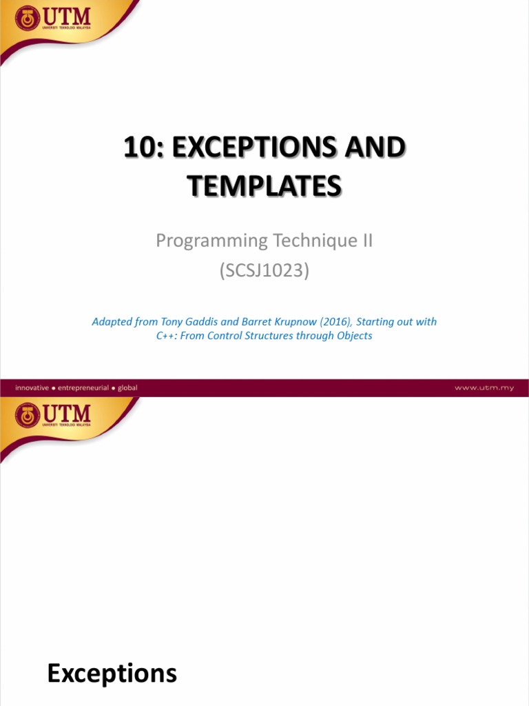 10 Exceptions and Templates Update_15May2018 PDF Class