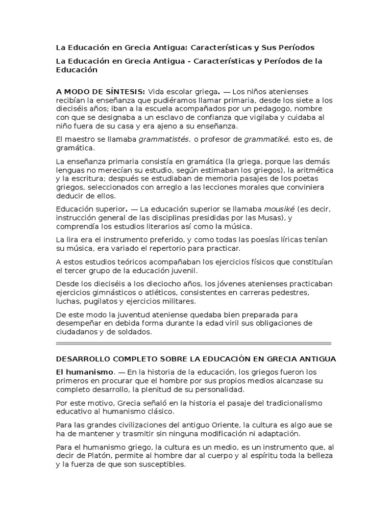 Educación y Humanismo en Grecia | PDF | Antigua Grecia | Esparta