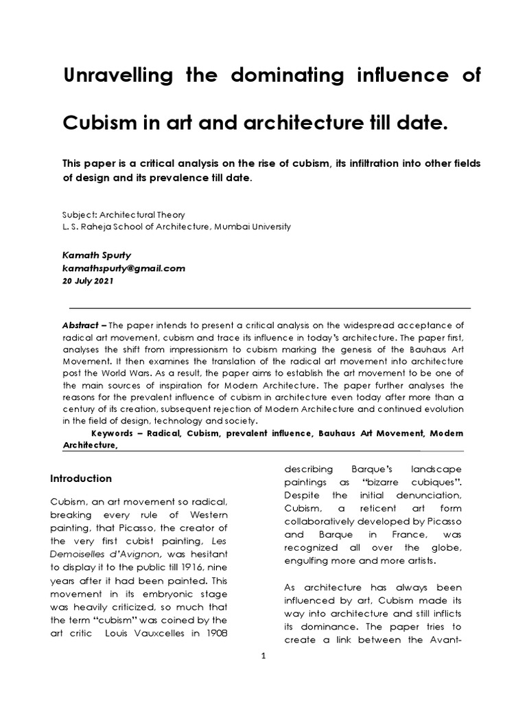 Unravelling the dominating influence of cubism in art and architecture
