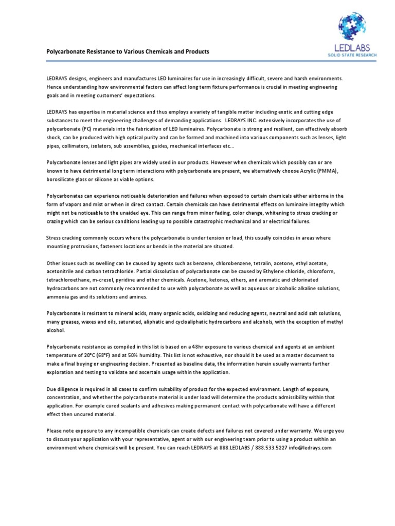 Polycarbonate Chemical Compatibility PDF Vegetable Oil Sodium