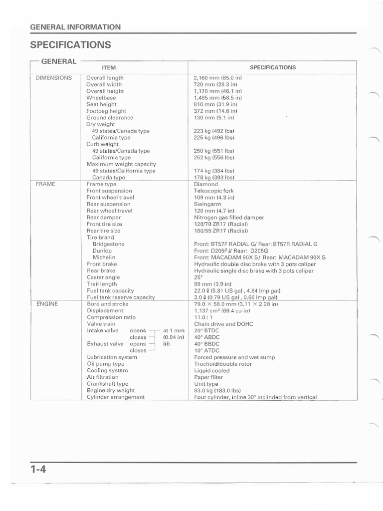Motorcycle Specifications Overview | PDF | Transportation Engineering ...