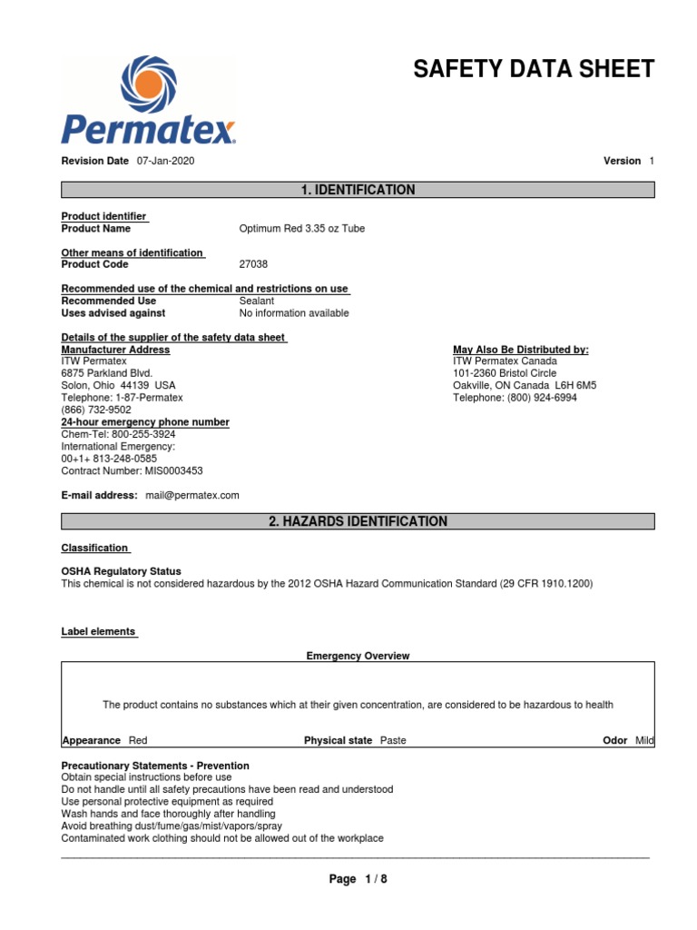 Permatex 27038 Safety Data Sheet | PDF | Superfund | Personal ...