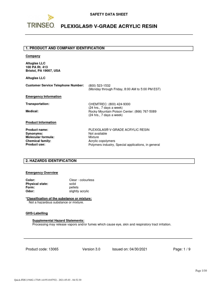 SDS, VGrade Acrylic From IPS PDF Firefighting Medical Device