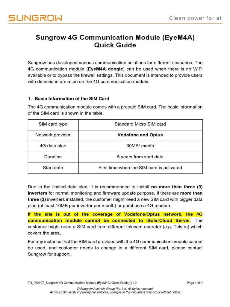 TD_202107_Sungrow 4G Communication Module -EyeM4A- Quick Guide_V1.0 ...