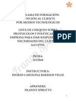 Lista de Chequeo Sobre Protocolos y Políticas de La Empresa para Dar Respuesta A Las Necesidades Del Cliente. AA3-EV01.