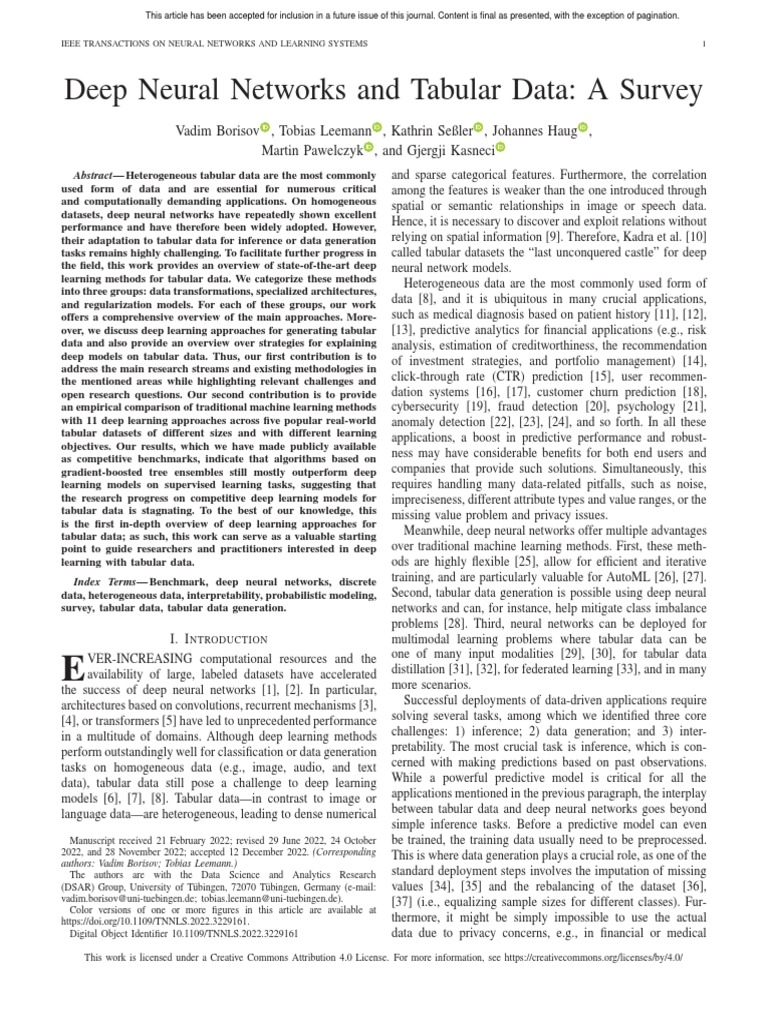 Deep Neural Network And A Tabular Data A Survey
