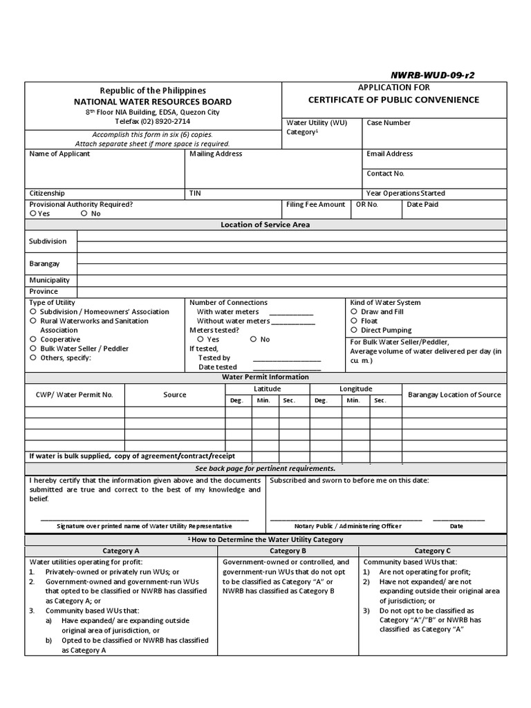 CPC_Application_NWRBWUD09r2_Jan2020 PDF Water Supply Business