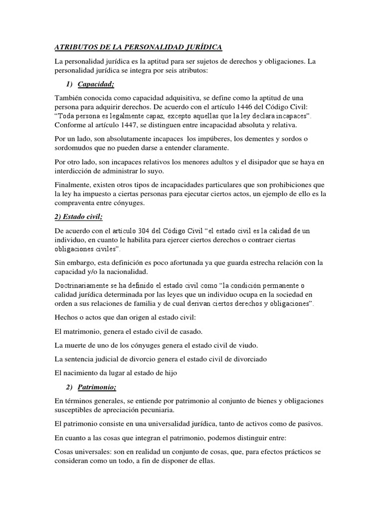 Atributos de La Personalidad Jurídica (1) PDF Bienes (Ley) Estado civil