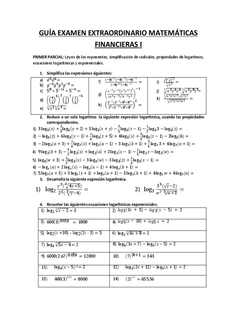 Guía Examen Extraordinario Matemáticas | PDF | Interés | Tasas de interés
