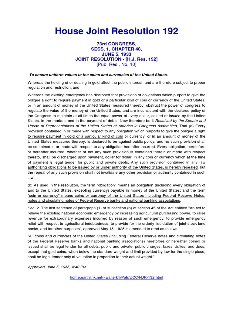UCCHouse Joint Resolution 192, Chapter 49 05.06.1933 PDF Legal