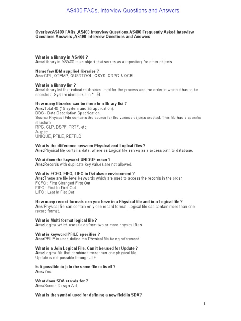 AS400 FAQs and Interview Insights | PDF | Ibm Rpg | Computer File