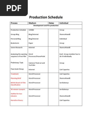 Production Schedule