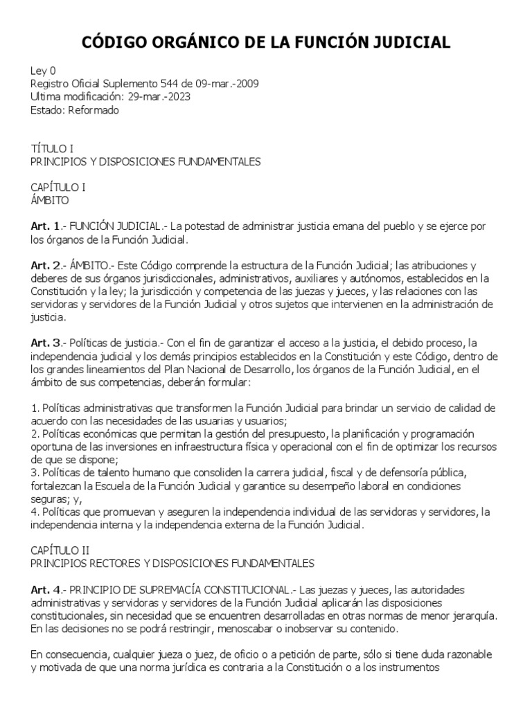 Zonalegal codigo organico de la funcion judicial 2023 pdf juez