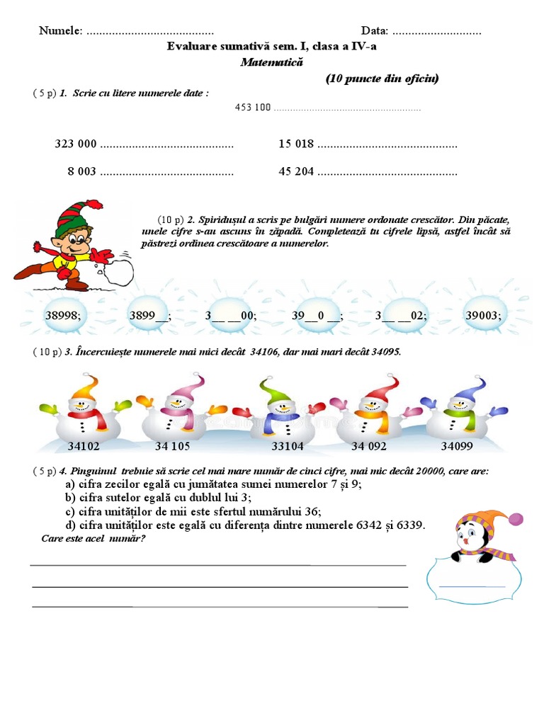 Evaluare Sumativă Mate Clasa 4 | PDF