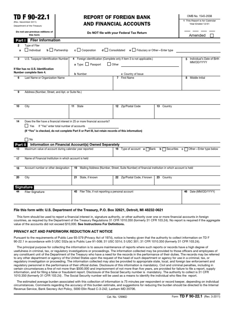 FBAR Reporting Requirements Form TD F 90-22.1 | PDF | Zip Code | Trust Law