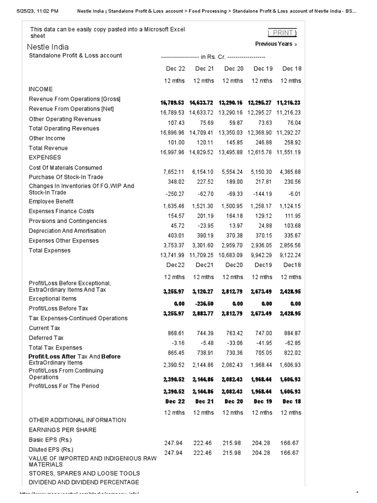 Nestle p and l pdf income statement dividend