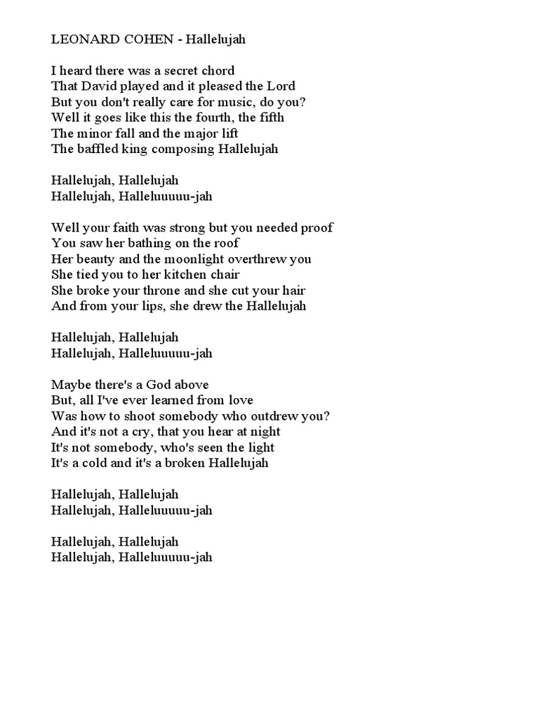 Leonard cohen hallelujah testo pdf