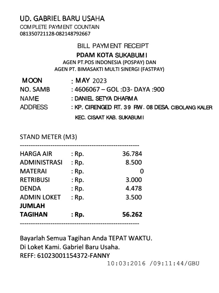 Struk Pembayaran Tagihan PDAM | PDF | Pengelolaan Keuangan & Uang ...