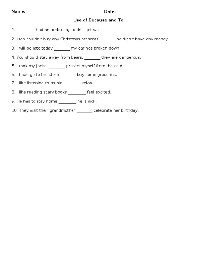 Using Because and To in Sentences | PDF | Home & Garden