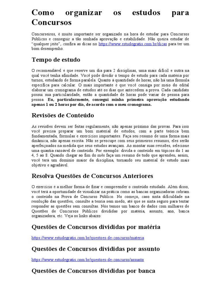 Organizando Estudos para Concursos | PDF | Tempo | Matéria