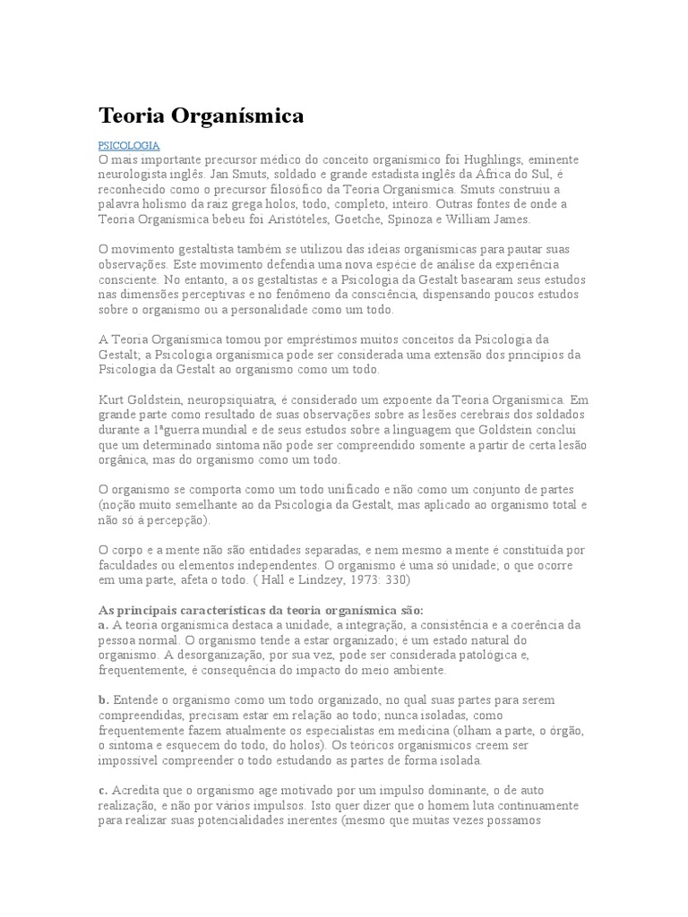 Teoria Organísmica PDF Psicologia Aprendizado