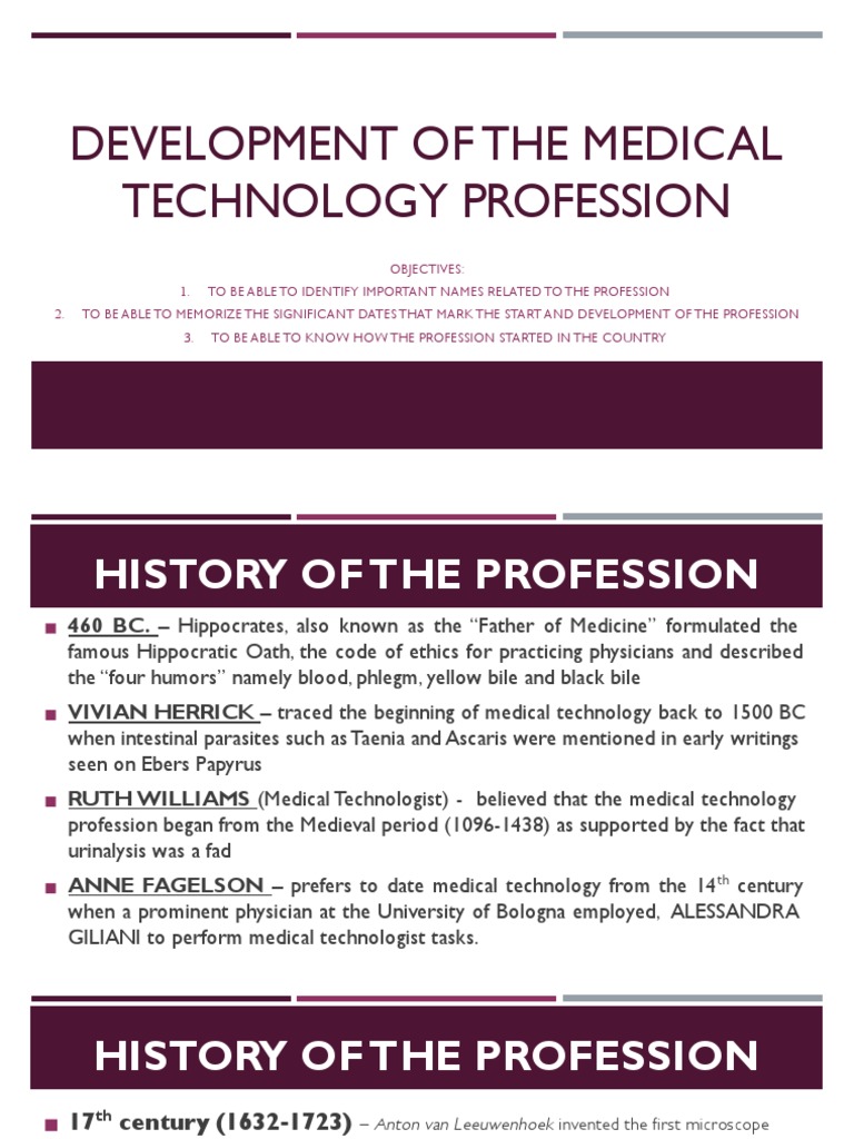History of Medical Technology | PDF | Medicine | Pathology