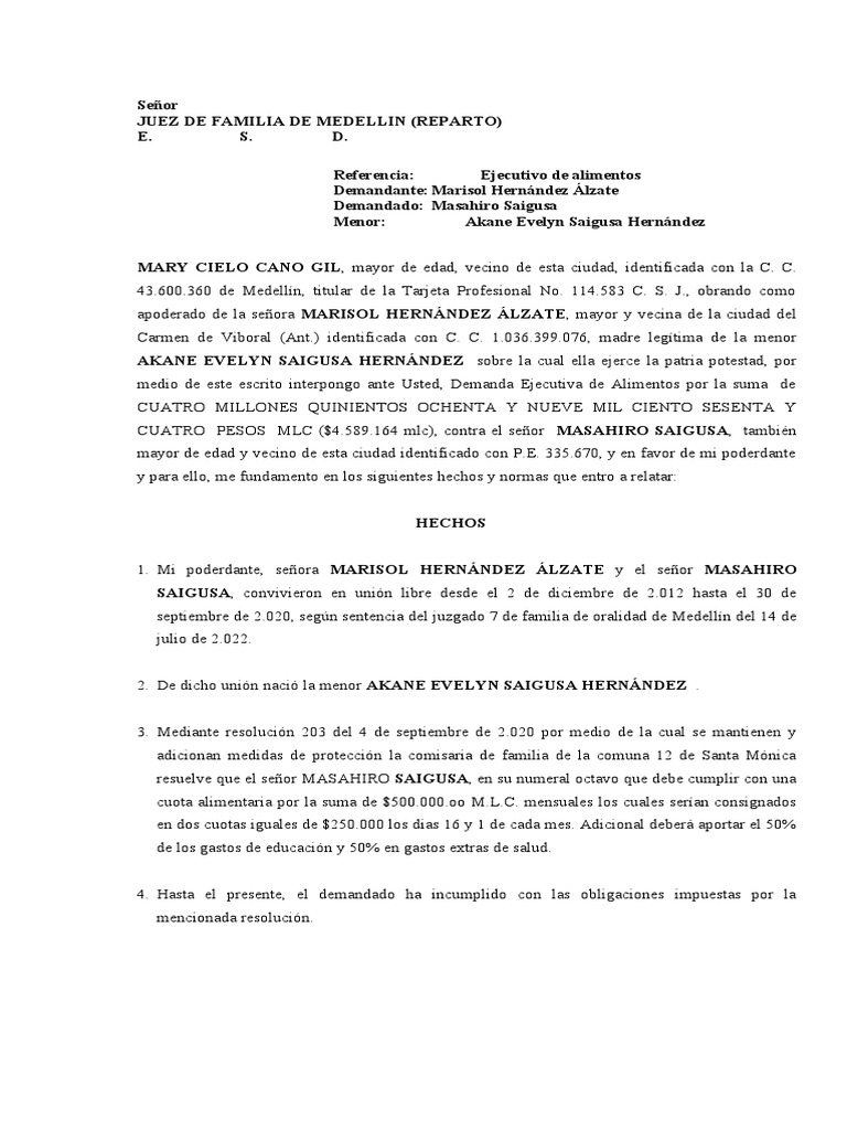 Demanda Ejecutiva de Alimentos | PDF | Mandato | Justicia