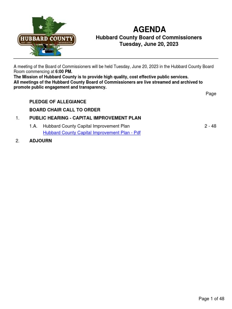 Hubbard County Capital Improvement Plan 2023-2028 | PDF | Taxes |  Infrastructure
