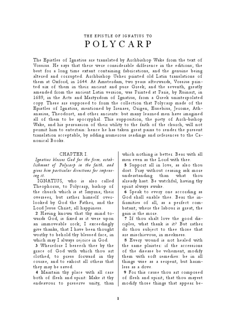 The Epistle Of Ignatius To Polycarp | PDF