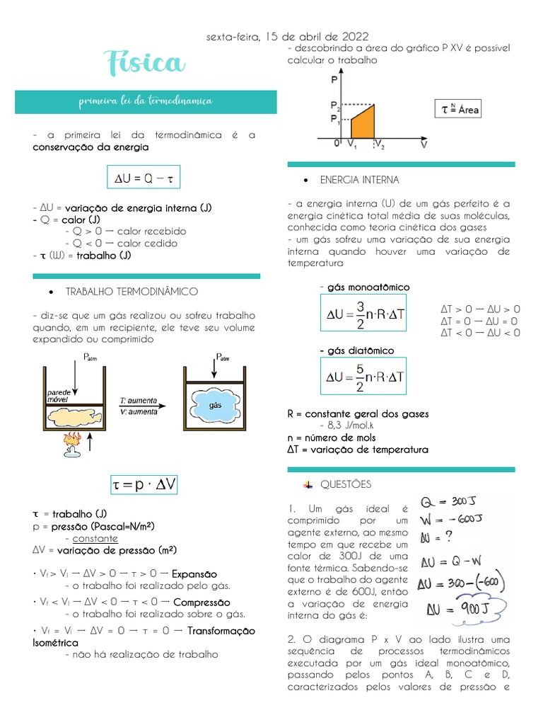 Primeira Lei da Termodinâmica Explicada | PDF | Gases | Termodinâmica