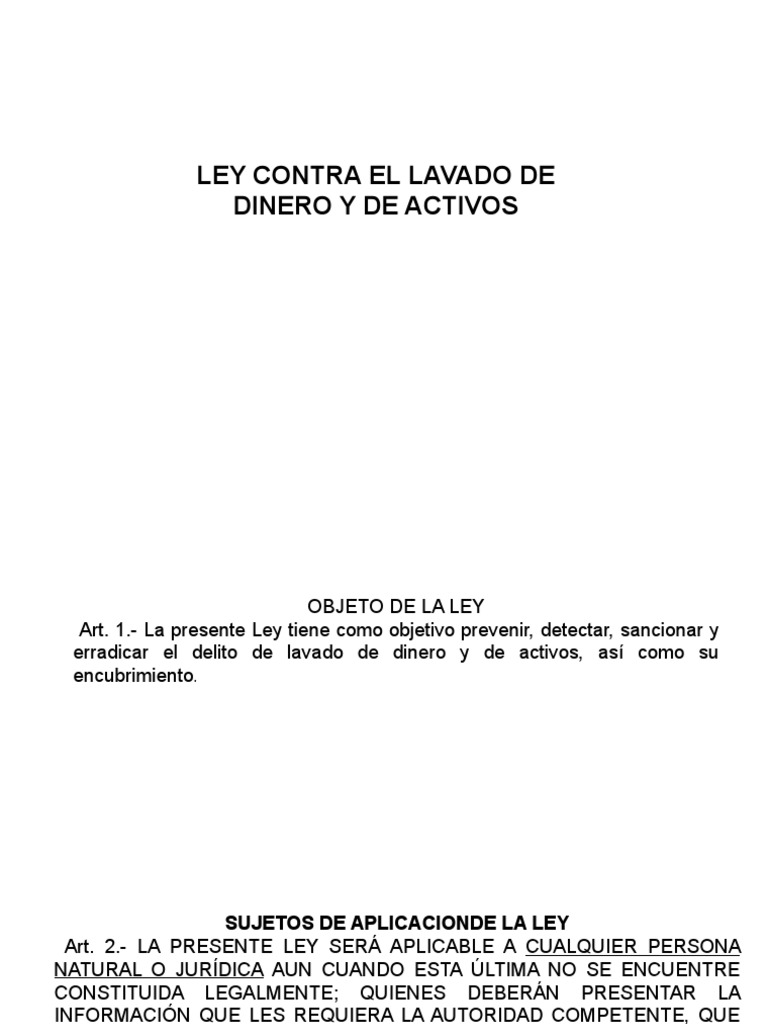 PP Ley Lavado de Dinero y Activos | PDF | Lavado de dinero | Auditoría