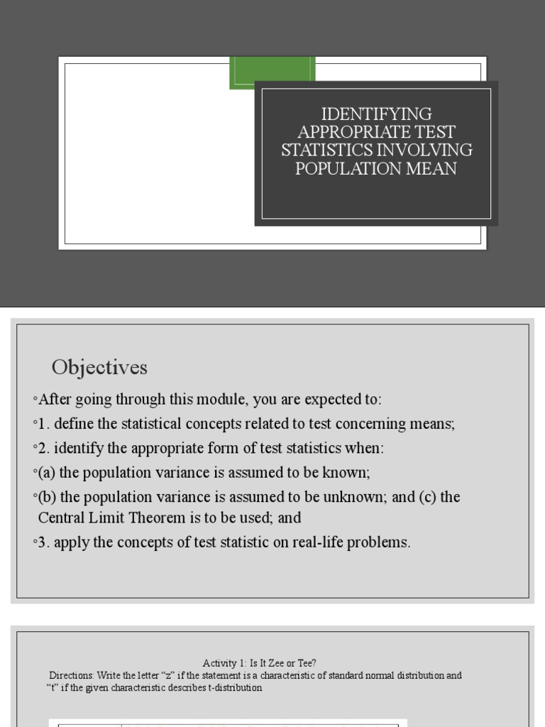 Identifying Appropriate Test Statistics | PDF | Variance | Statistical ...