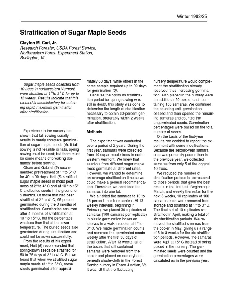 Stratification of Sugar Maple Seeds PDF Seed Horticulture