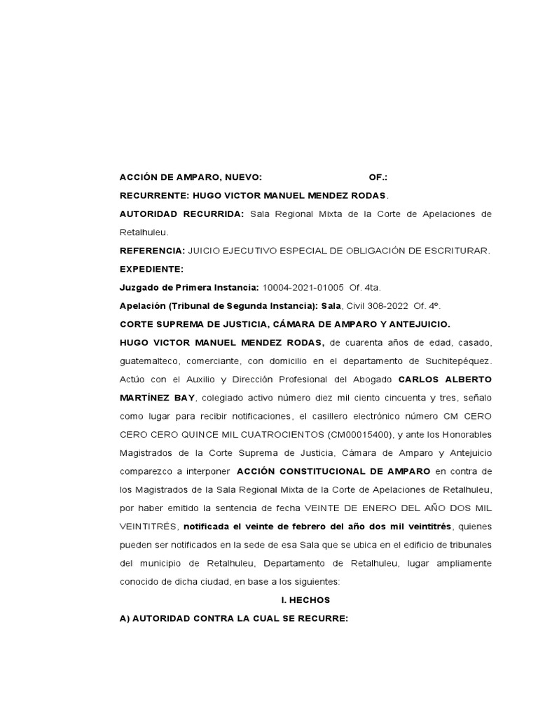Amparo contra sentencia de ejecución en Retalhuleu | PDF | Caso de ley ...