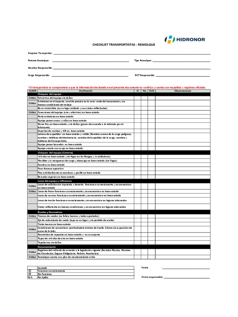 Check List de Inspección de Remolques | PDF | Neumático | Vehículos ...