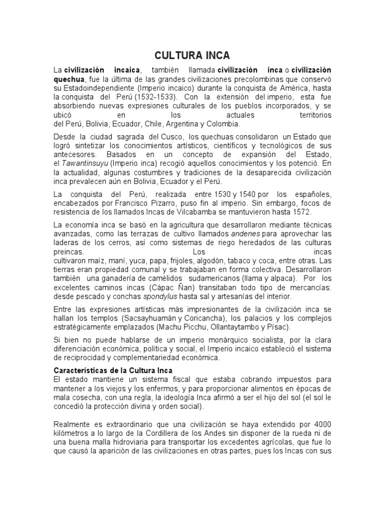 Cultura y Legado del Imperio Inca | PDF | Imperio Inca | Machu Picchu