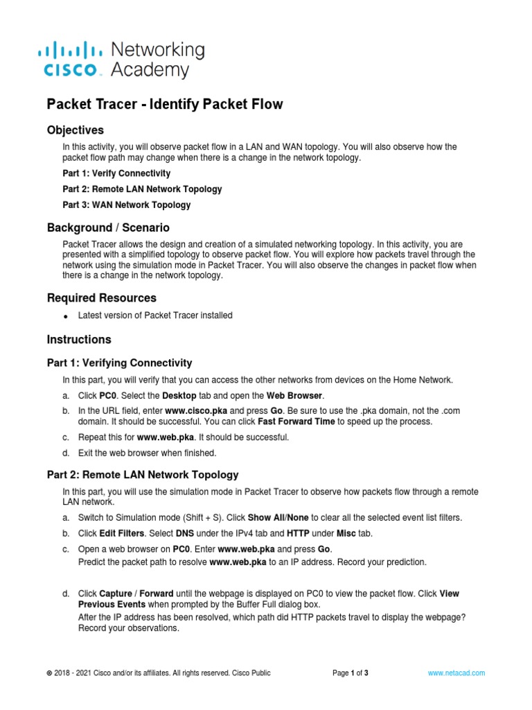 Packet Flow Analysis in Packet Tracer | PDF | Internet Protocols ...