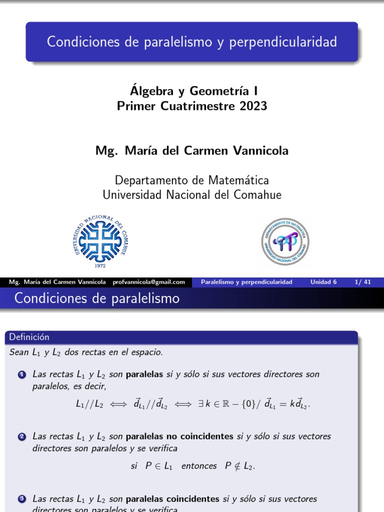 Condiciones de Paralelismo y Perpendicularidad | PDF | Geometria plana ...