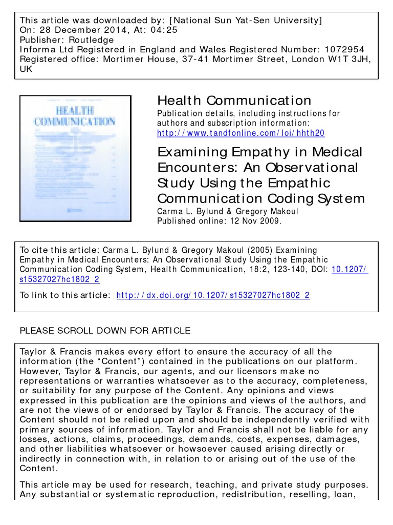 2005, Bylund - Examining Empathy in Medical Encounters | PDF | Empathy ...