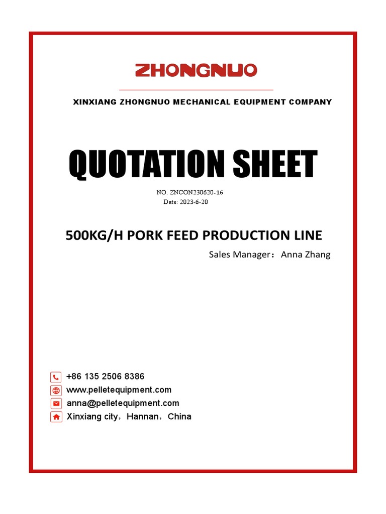 500KG/H Pork Feed Production Line Quote | PDF | Automation | Mechanical ...