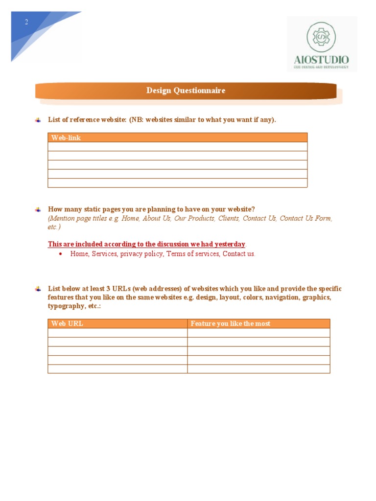 Template Design Questionnaire | PDF