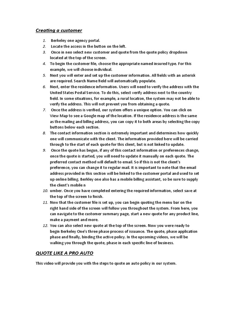 Creating a customer claims endorse quotes and proposals pdf