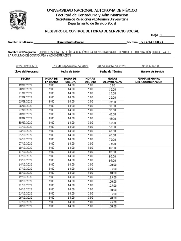 Formato Machote Registro Horas | PDF