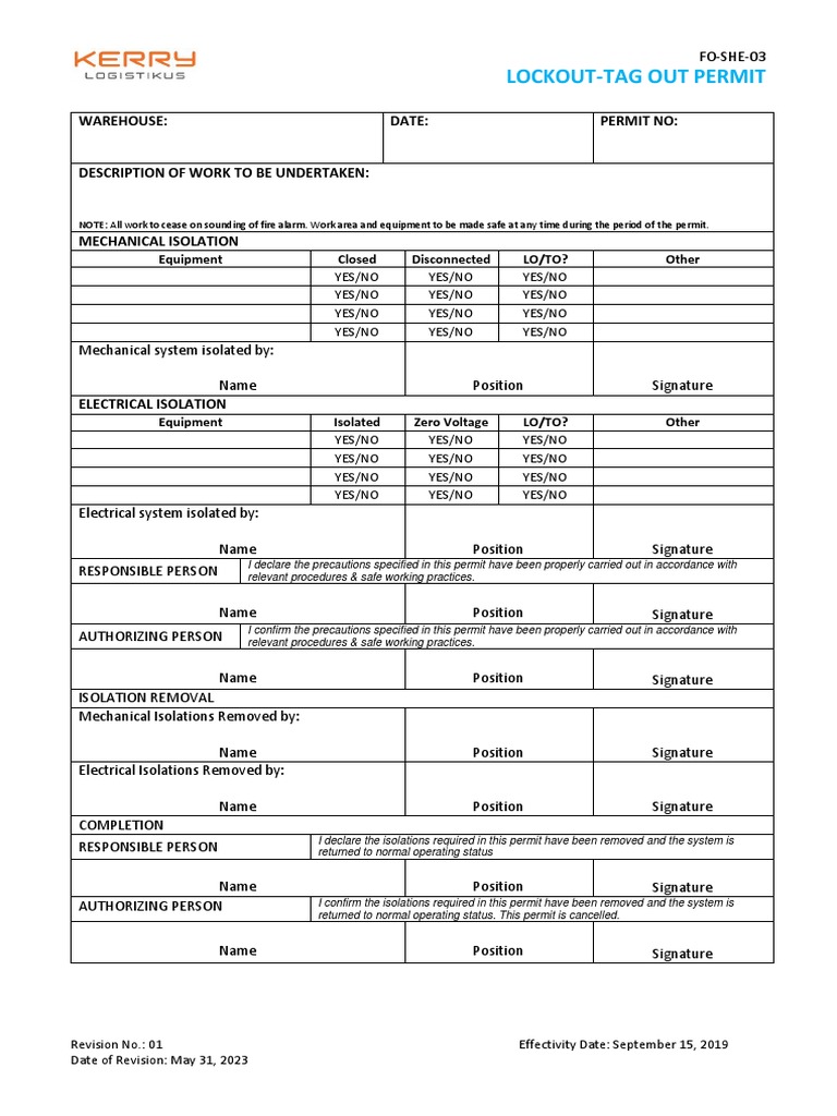 Lockout-Tagout Permit Template | PDF | Electrical Engineering | Electricity