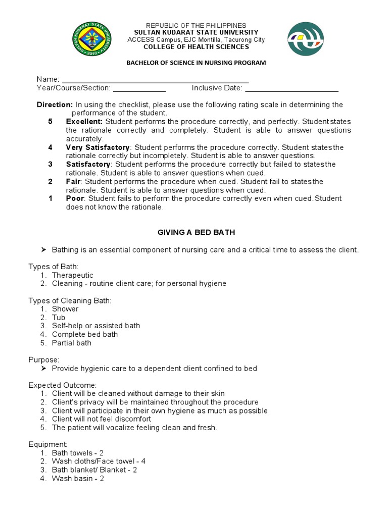 Giving A Bed Bath PDF Hygiene Bathing