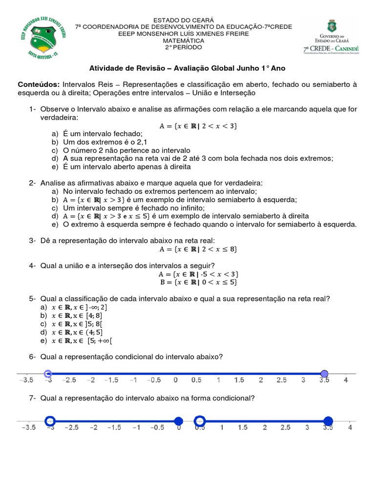 Atividade Intervalos Reais Pdf